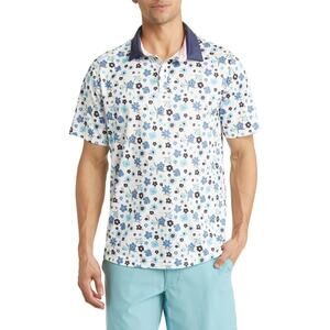 Swannies Men's Floral Print Performance Button Up Golf Polo Shirt Size Small